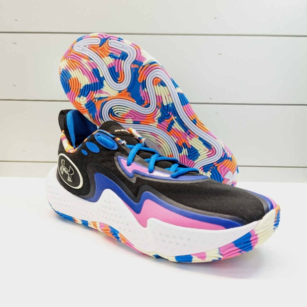 Under Armour Spawn 5 LE Blue Pink Black Swirl Sole Basketball Sneakers Men's 12